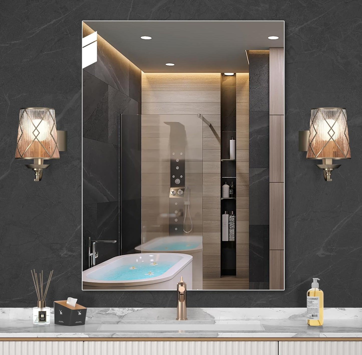 Hasipu 24” x 32” (1pcs) Bathroom Mirror, Mirrors for Sink, Frameless Mirror, Rectangle Mirror for Bathroom, Modern, Horizontal or Vertical