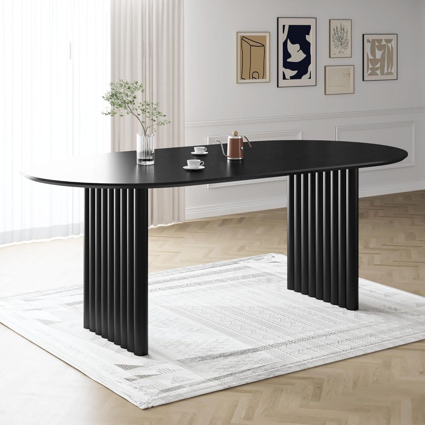 Casaphoria Wood Kitchen Table Set with 2 Chairs, 79" Dining Kitchen Table & Chairs Set for 6-8, Modern Farmhouse Oval Dining Table for Living Room, Easy Assembly, Black