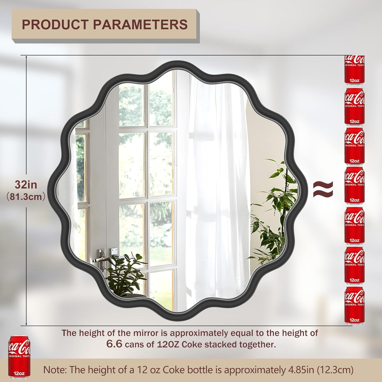 PROHOMEWARE Black Round Mirror 32 Inch Wavy Bathroom Vanity Mirror Black Frame Modern Wall Mirror Decorative Wall-Mounte Anti-Rust, Tempered Glass