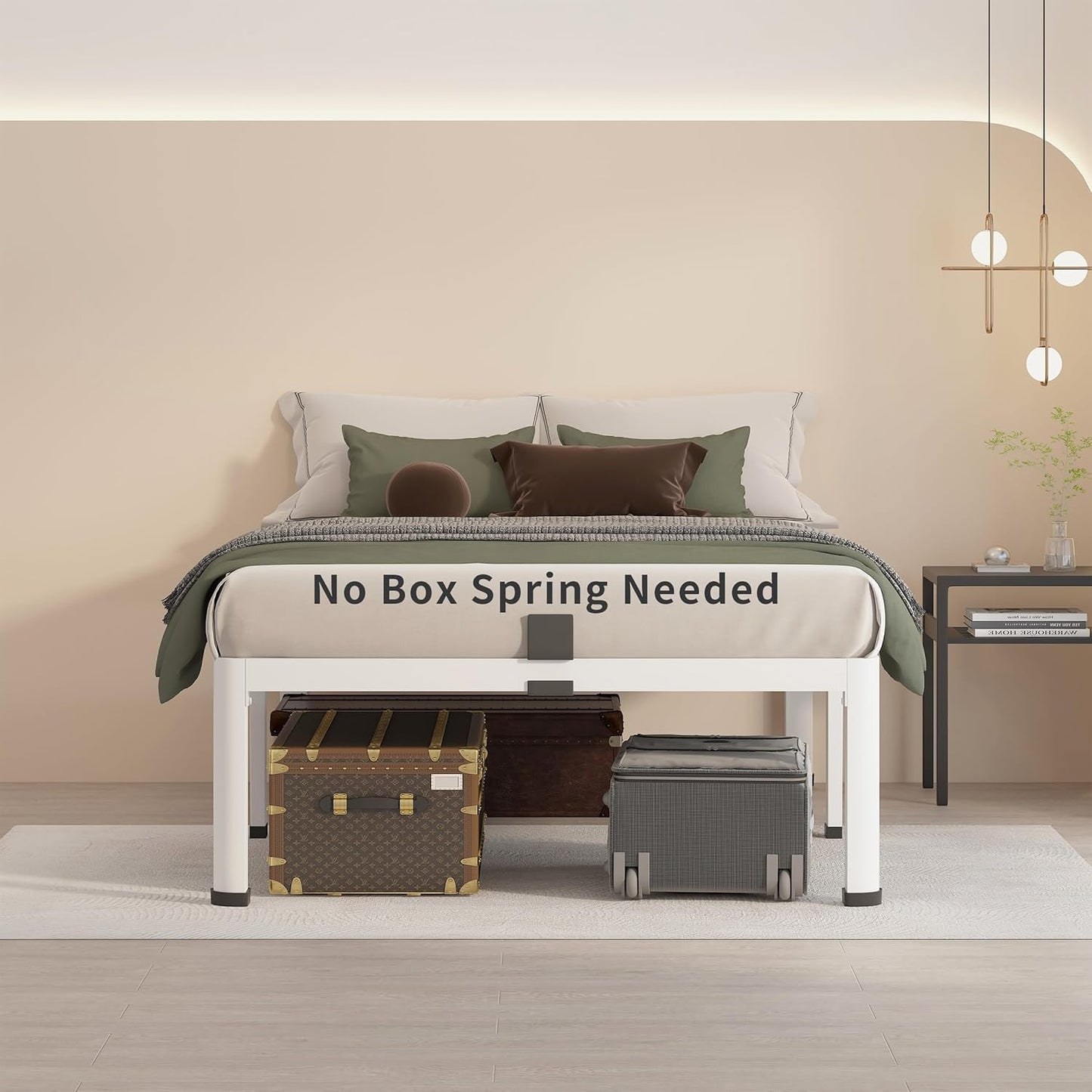 MAF 18 Inch Twin XL Bed Frames White with Round Corner Legs Mattress Slide Stopper No Box Spring Needed Heavy Duty Metal Platform Bed Frame Under-Bed Storage Space, 3000 LBS Steel Slats Support