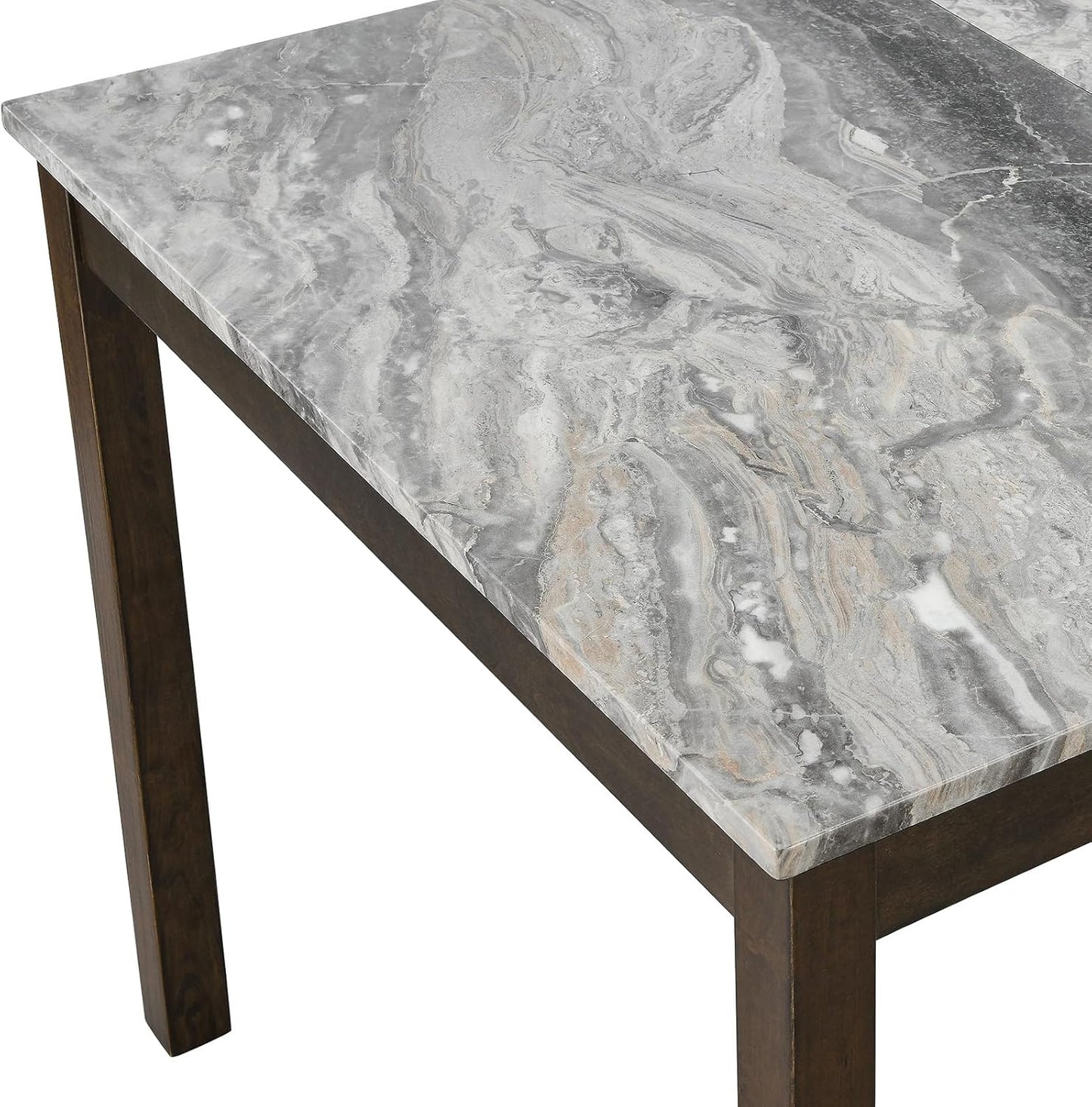 7-Piece Dining Table Set, 71" Faux Marble Kitchen Table with 6 Chairs, Solid Wood Curved Backrests & PU Cushioned Seats, Kitchen Table Chairs Set for Living Room, Dining Room