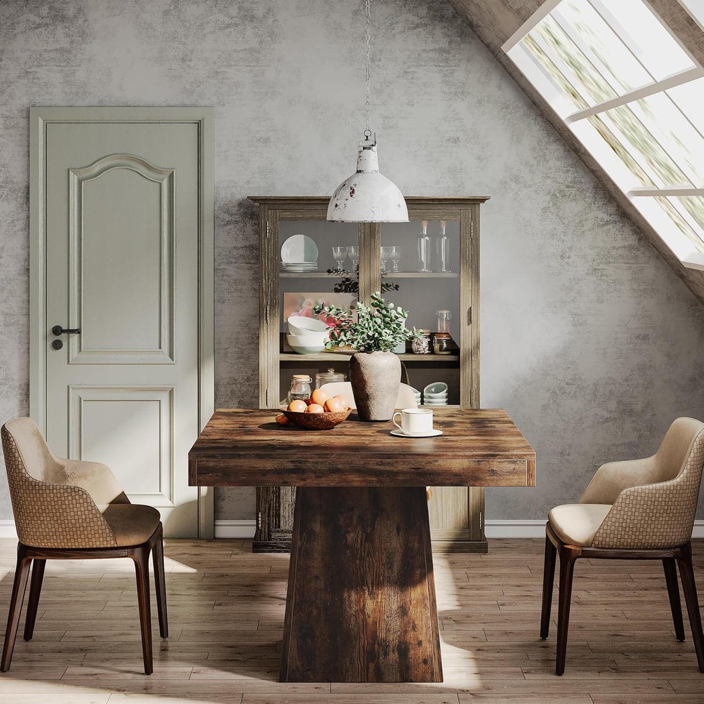 Tribesigns Square Dining Table for 4, 31.5-Inch Small Kitchen Table with Sturdy Pedestal Base, Farmhouse Dinner Table for Dining Room, Living Room, Kitchen (Vintage Brown)