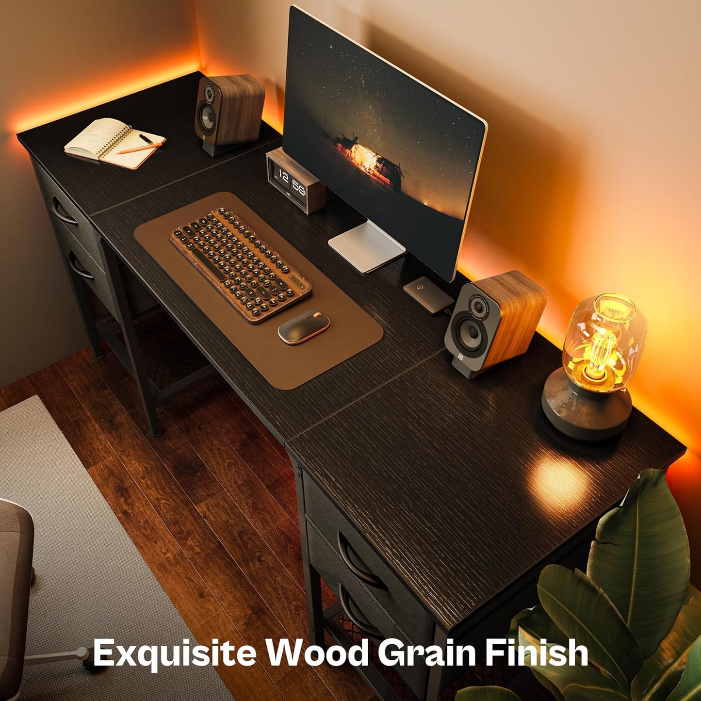 Huuger 55 Inch Computer Desk with 4 Drawers and Mesh Shelf, Gaming and Work Desk for Home Office, Study, Bedroom, Work from Home