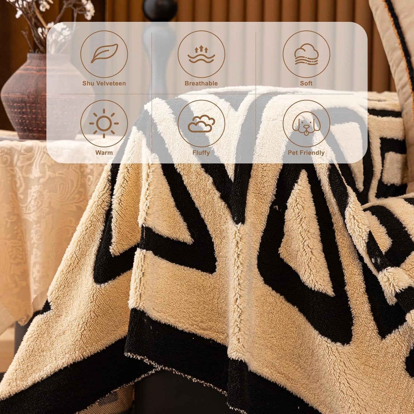 HANDONTIME Boho Sofa Covers for Dogs Black and White Couch Sofa Covers for 3 Cushion Couches Sofa Beige Shu Velveteen Couch Covers for Sectional l Shaped Short Plush Furniture Covers 71" X134"