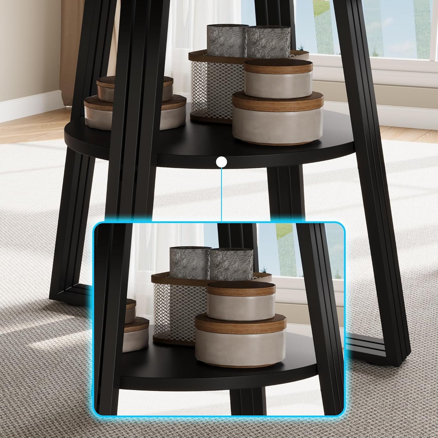 GarveeHome Round Dining Table for 4-6, 47.2" Farmhouse Kitchen Table with Storage, Circle Dinner Tables for Kitchen, Dining Room, Living Room, Meeting Room, Apartment, Black