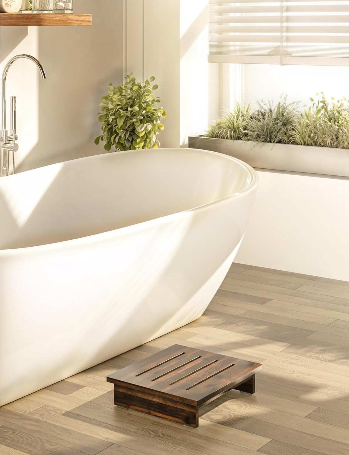 HOLANA 3.5" One Step Stool for Adults - Step Stools for Bed - Indoor/Outdoor - 200 lbs Safety Stepping Stool Bathroom for Handicap, Elderly, Seniors, Kid, Bathtub, High Beds, Kitchen (Walnut)