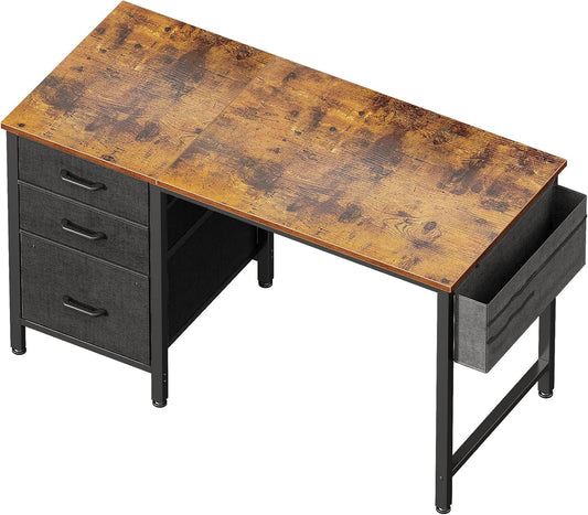 Casaottima 40" Small Computer Home Office Desk for Bedroom with Fabric Drawers & File Cabinet, Cloth Storage Bag and Hook, Writing Study Work Table for Small Space, Vintage