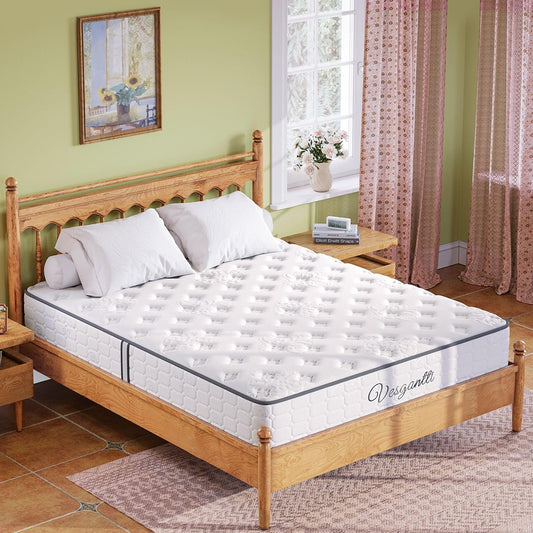 Vesgantti Full Size Mattress, 10 Inch Innerspring Hybrid Double Bed Mattress in a Box with Breathable Foam and Pocket Spring, Ergonomic Design, Medium Firm Feel