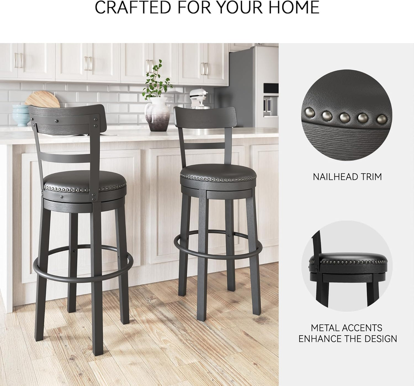 Signature Design by Ashley Valebeck 30.38" Casual Pub Height Upholstered Swivel Barstool, Black