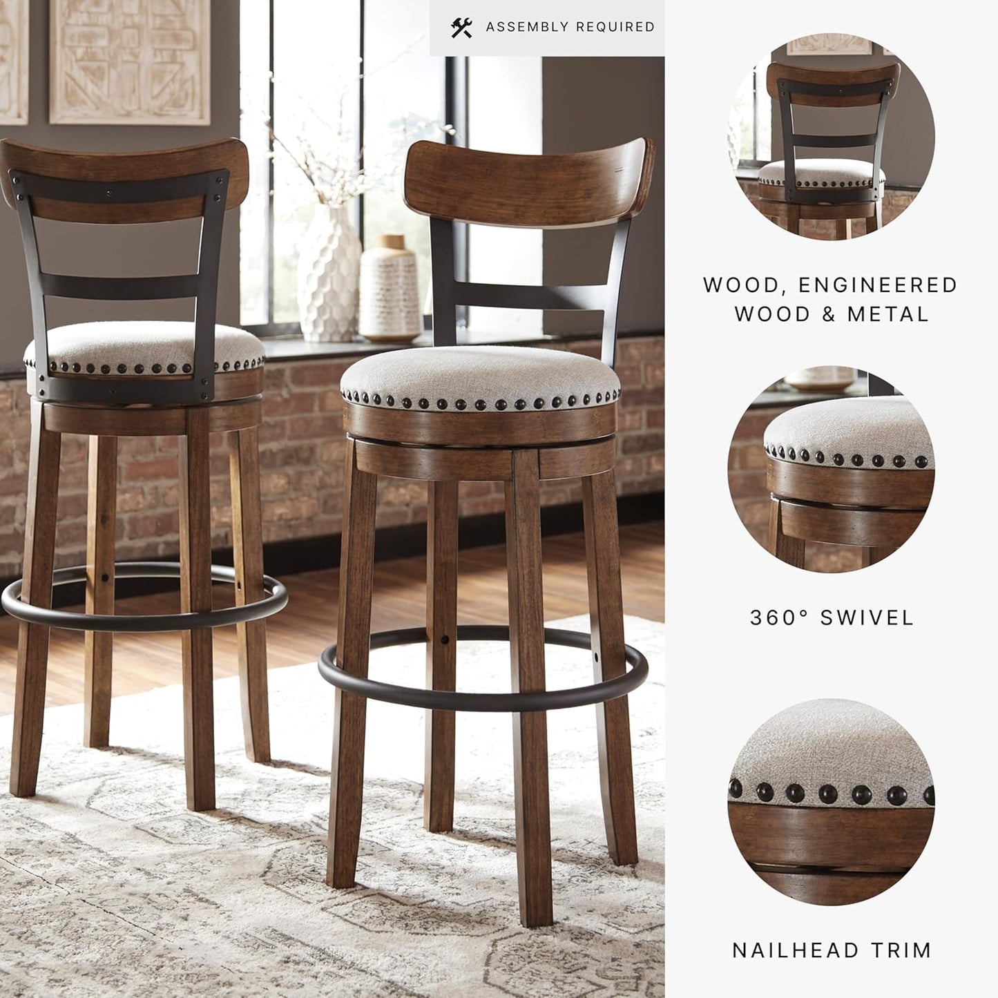 Signature Design by Ashley Valebeck 30" Farmhouse Pub Height Barstool, Brown