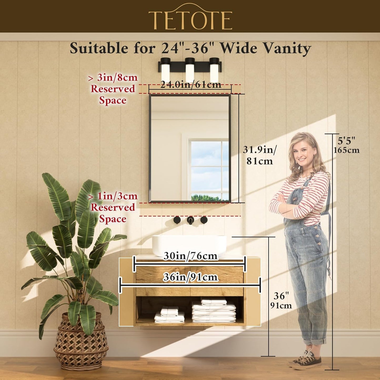 TETOTE Brushed Nickel Mirror for Bathroom Sink 24" x 32" Beveled Frame Brushed Nickel Vanity Rectangle Mirror for Bathroom Wall, Modern Farmhouse, Tempered Glass, Shatterproof, Stronger Frame