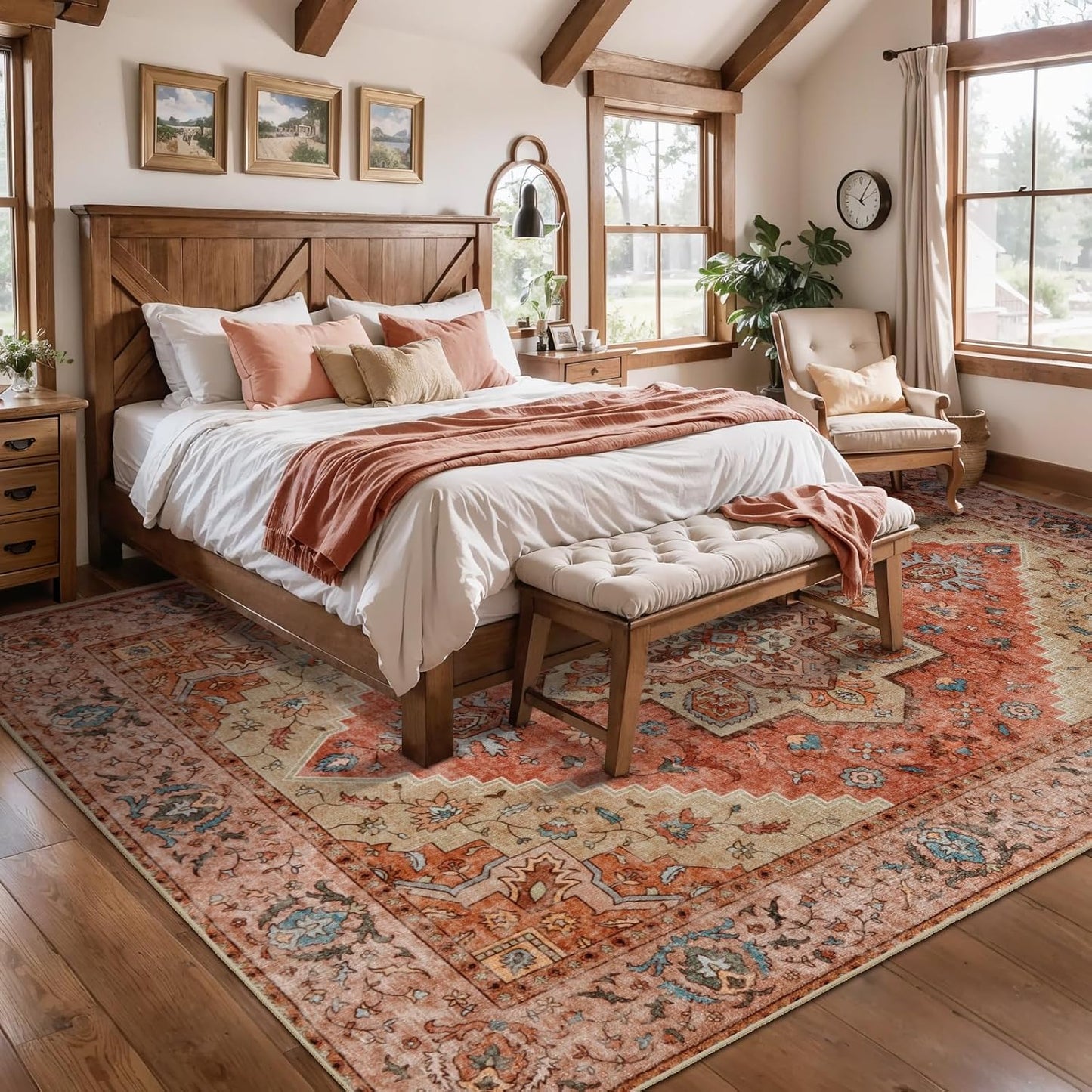 Tangsoo 4x6 Area Rug for Living Room, Washable Vintage Indoor, Distressed Carpet for Bedroom Non Slip for Dining Room, Soft Low Pile Rugs Foldable Floor Rug for Dorm Bedside Bathroom