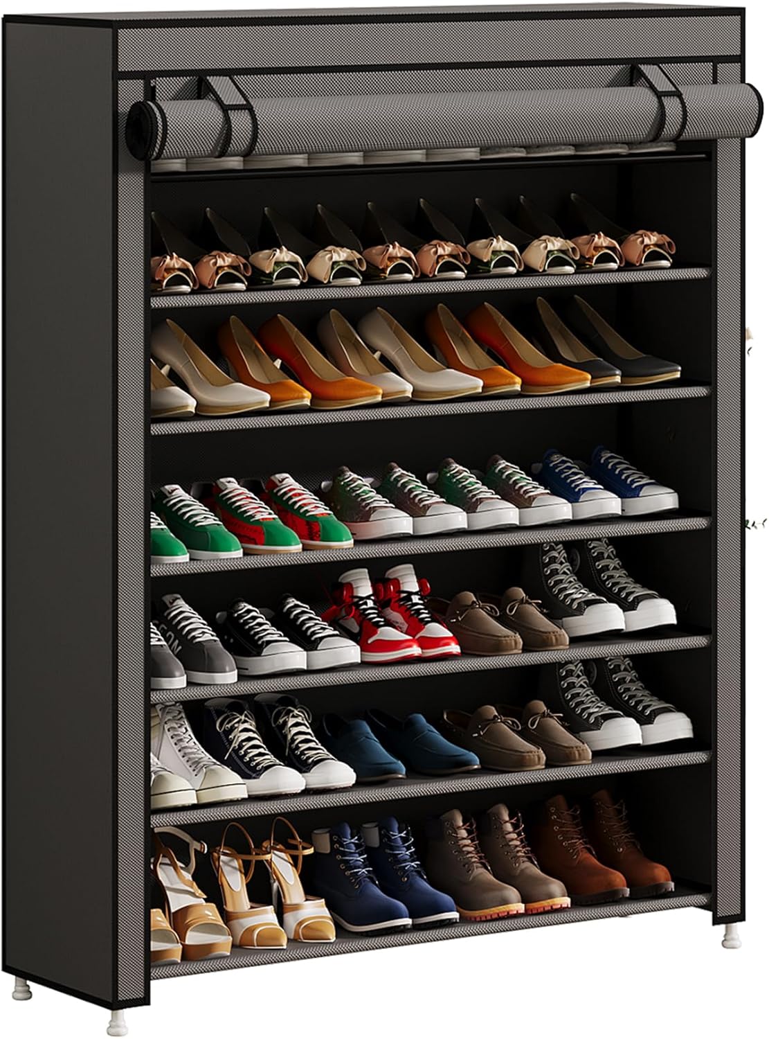 Calmootey 7 Tier Shoe Rack Organizer to Hold 35 Pairs, Portable Shoe Shelf with Nonwoven Fabric Cover for Closet Hallway, Bedroom, Entryway, Grey