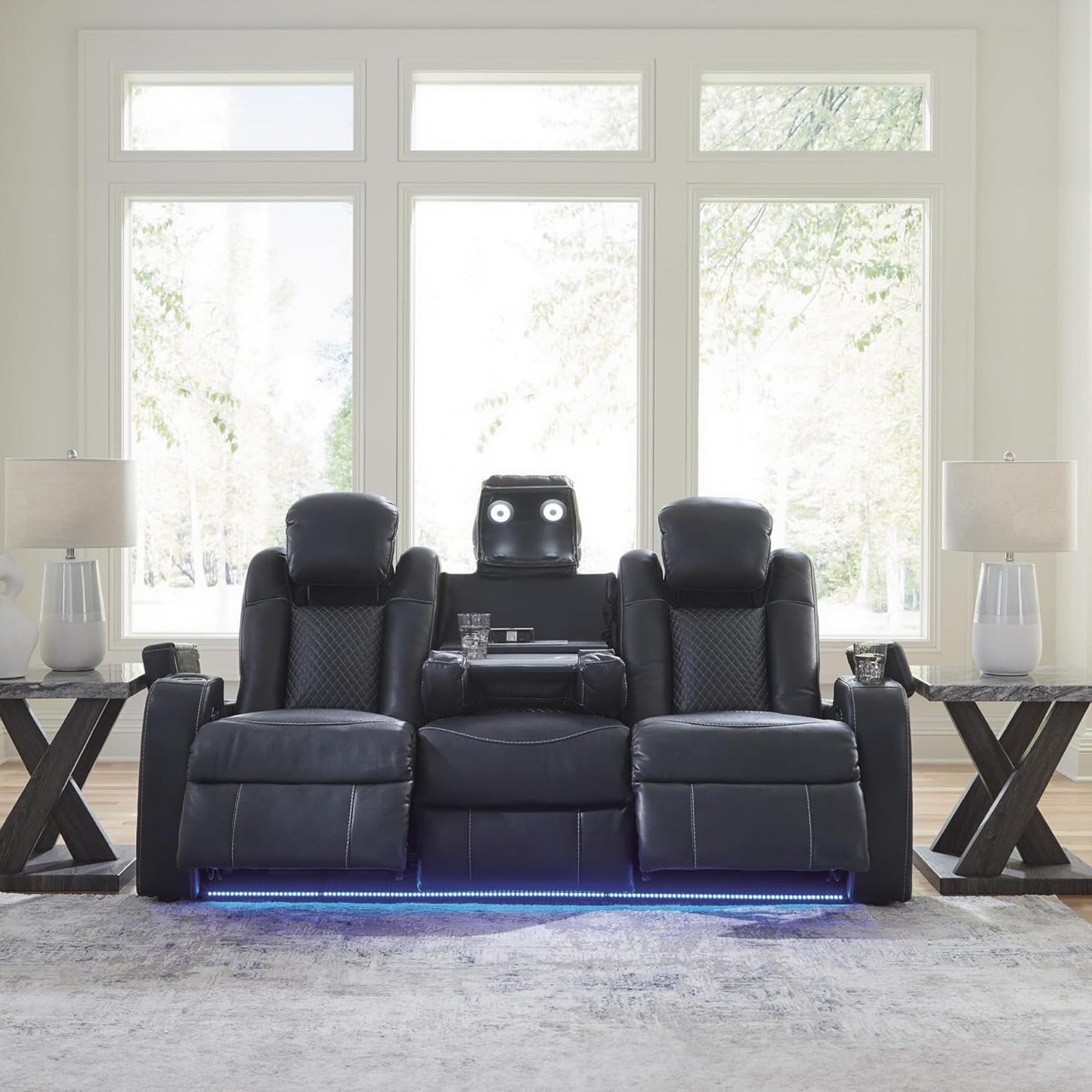 Signature Design by Ashley Fyne-Dyme Contemporary Power Reclining Sofa with USB Charging Ports and Adjustable Headrest, Blue
