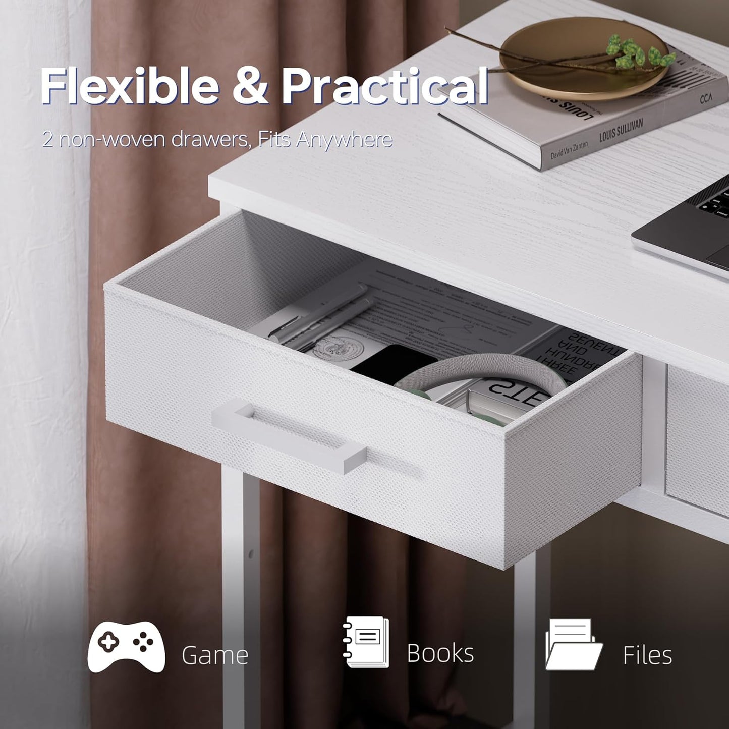 Pamray 32 Inch Small Computer Desk with 2 Drawers for Bedroom Study Writing Home Office Table for Small Spaces Red