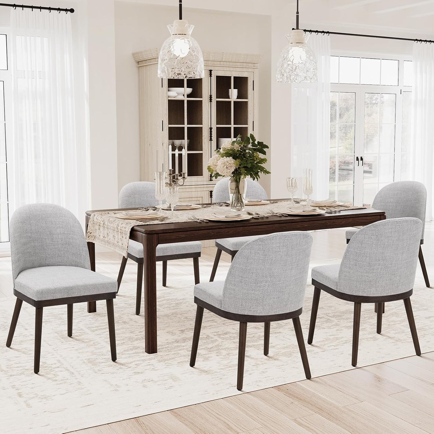 COLAMY Upholstered Dining Chairs Set of 6, Wooden Kitchen Chairs with Open Back, Modern Dining Room Chairs with Wood Frame, Dinner Side Chairs for Dining Room Kitchen Restaurant, Dark Grey