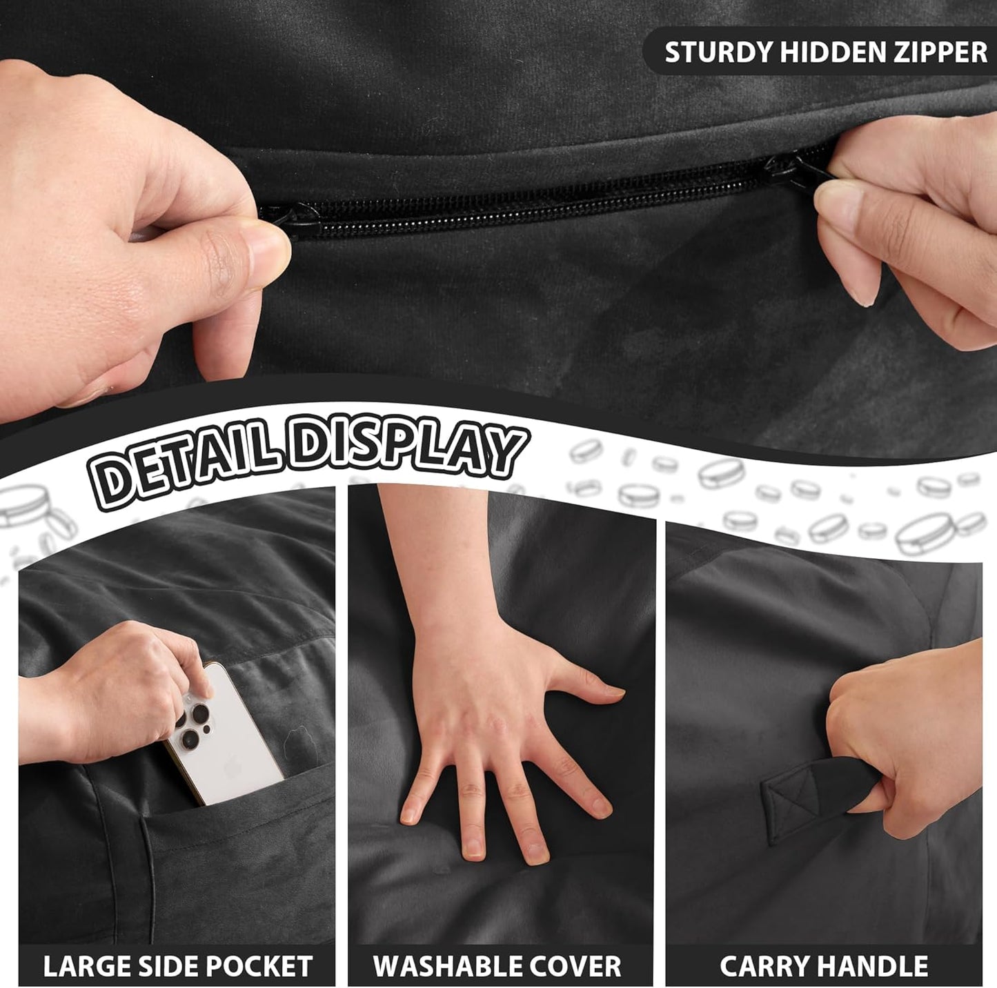 HABUTWAY XX-Large Bean Bag Chair: Giant 7' Memory Foam Furniture Bean Bag Chairs for Adults with Microfiber Cover 7Ft (Black)