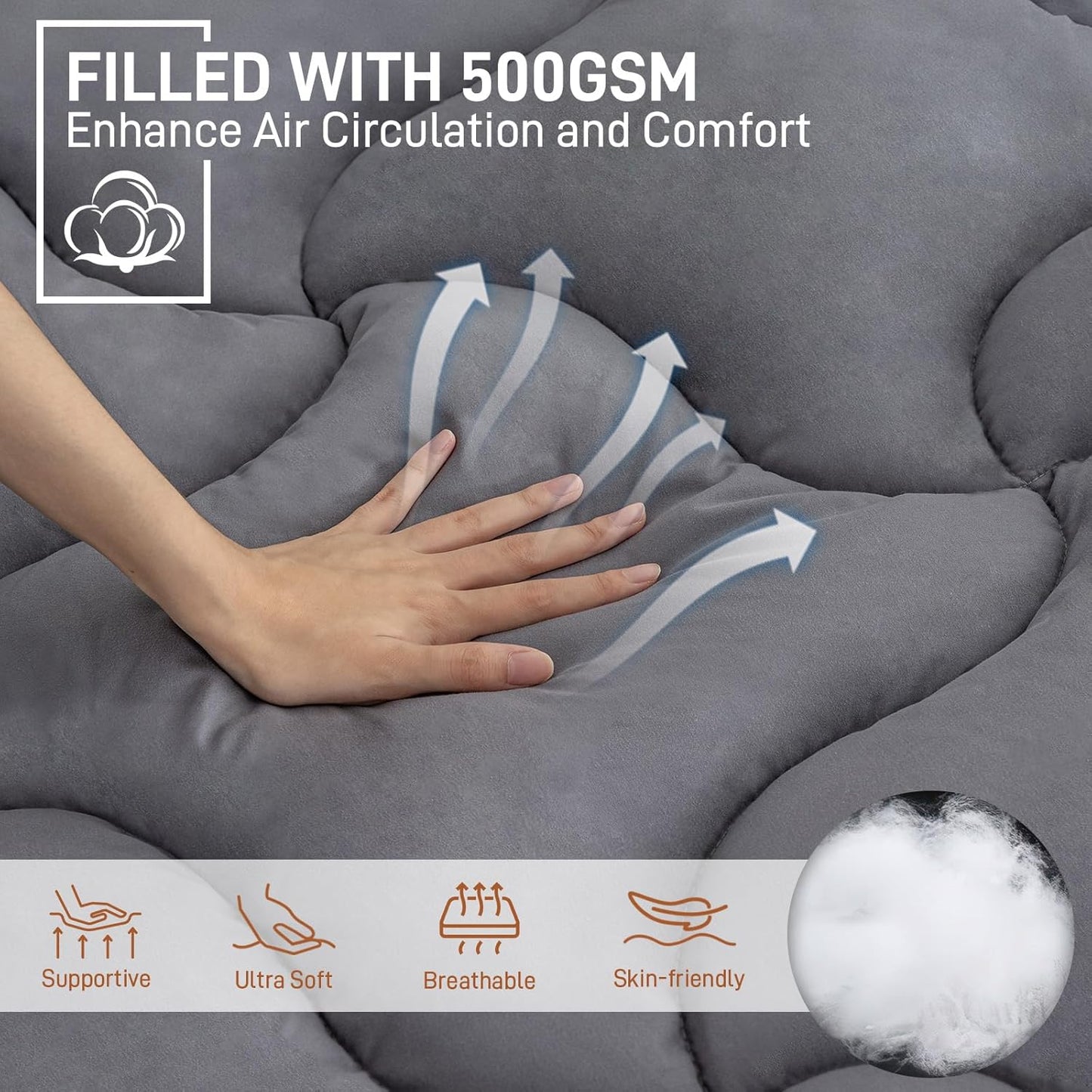 4 Inch Pillow Top Memory Foam Mattress Topper Queen, Dual Layer 2 Inch Gel Memory Foam Plus 2 Inch Pillow Top Cover, Grey