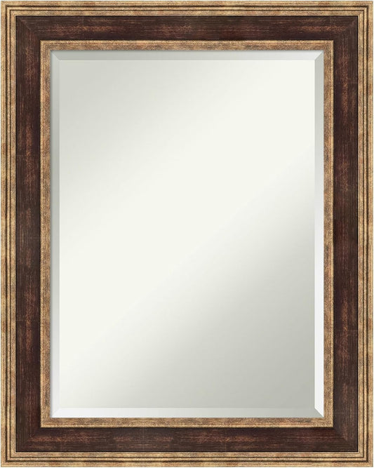 Amanti Art Bronze Bathroom Mirror for Over Sink, 30x24 Ridge Light Bronze Rectangle Vanity Mirror, Medium Traditional Frame, Hangs Horizonally and Vertically, Bathroom Wall Decor, Beveled Edge
