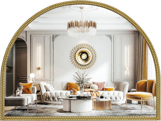 WallBeyond Gold Vintage Mirror for Vanity 32x24 Inch, Gold Antique Mirror with Ornate Beaded Frame for Bathroom, Living Room, Fireplace, Entryway