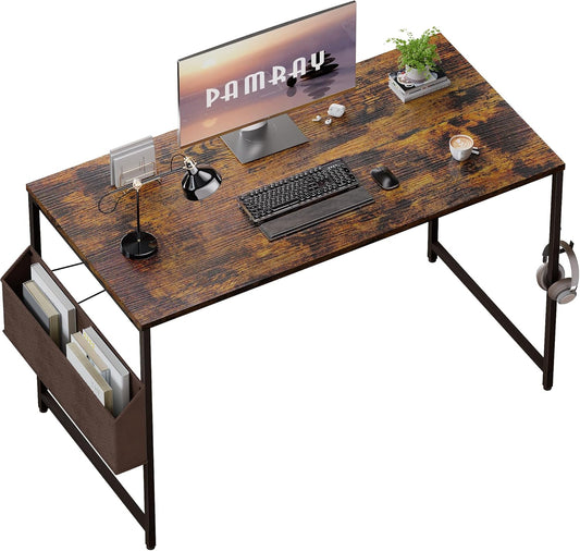 Pamray 47 Inch Computer Desk for Small Spaces with Storage Bag, Home Office Work Desk with Headphone Hook, Small Office Desk Study Writing Table