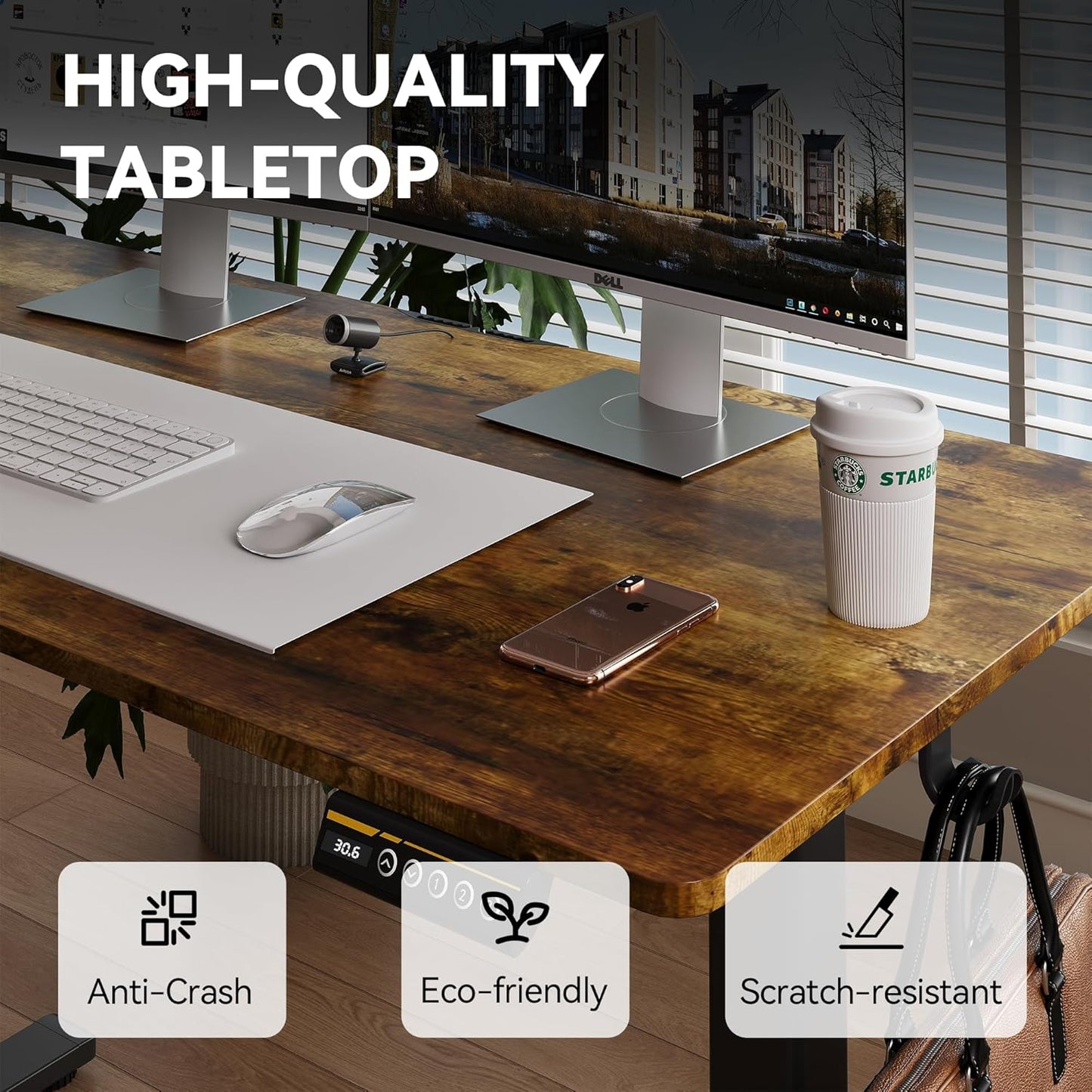 Electric Standing Desk Adjustable Height 55"x24" Stand Up Desk with Lockable Wheels Ergonomic Sit Stand Desk for for Work Office Home Computer Workstation (Rustic Brown)