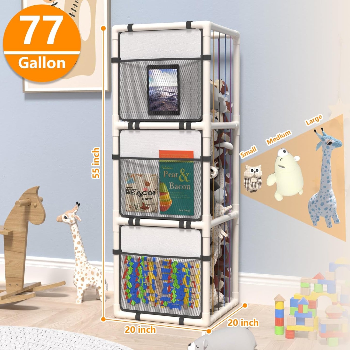 chinensis 2025 New Extra Large Stuffed Animal Storage Zoo-ABS Plushies Organizer with Colorful Bands and Limit Switches, Creative Display Shelf for Nursery, Playroom, Kid Room,Bedroom