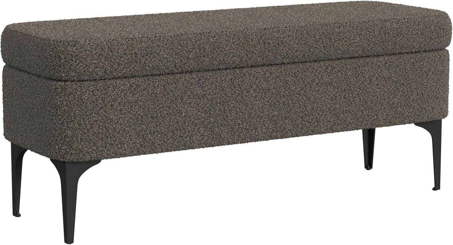 HomePop Upholstered Storage Bench with Metal Leg Home Décor|Bench with Storage for Living Room & Entryway - Dark Brown Boucle
