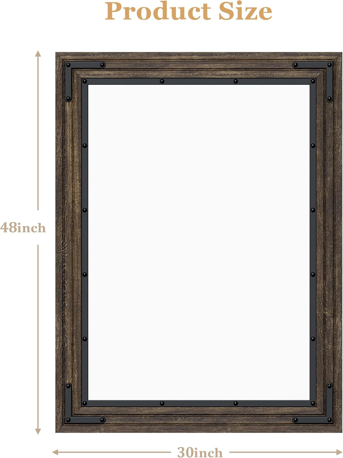 YOSHOOT Farmhouse Bathroom Mirror, Rustic Wood Mirror, Wooden Framed Vanity Mirror, Solid Wood & Handmade, Vertical or Horizontal Hanging for Bathroom Entryway Living Room Bedroom, 48" x 30", Brown