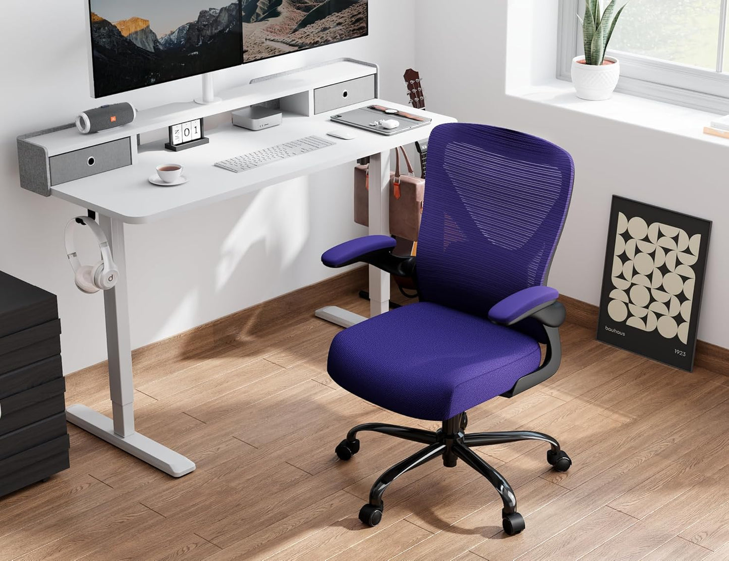 Ergonomic Office Chair - X-Shaped Computer Desk Chair Comfy, Gaming Chair, Office Chair with Lumbar Support, Mesh Office Chairs, Desk Chair for Long Hours(Black Purple)