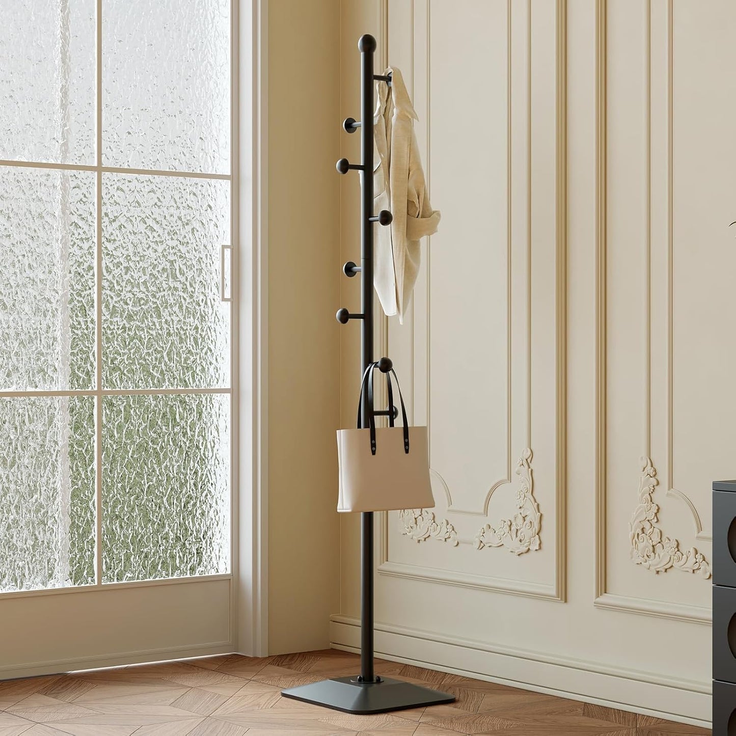 Coat rack,Metal coat hanger stand,Coat Tree freestanding Heavy duty with 8 Hooks and Cast iron base for coats,Hat,scarf,jacket,purse