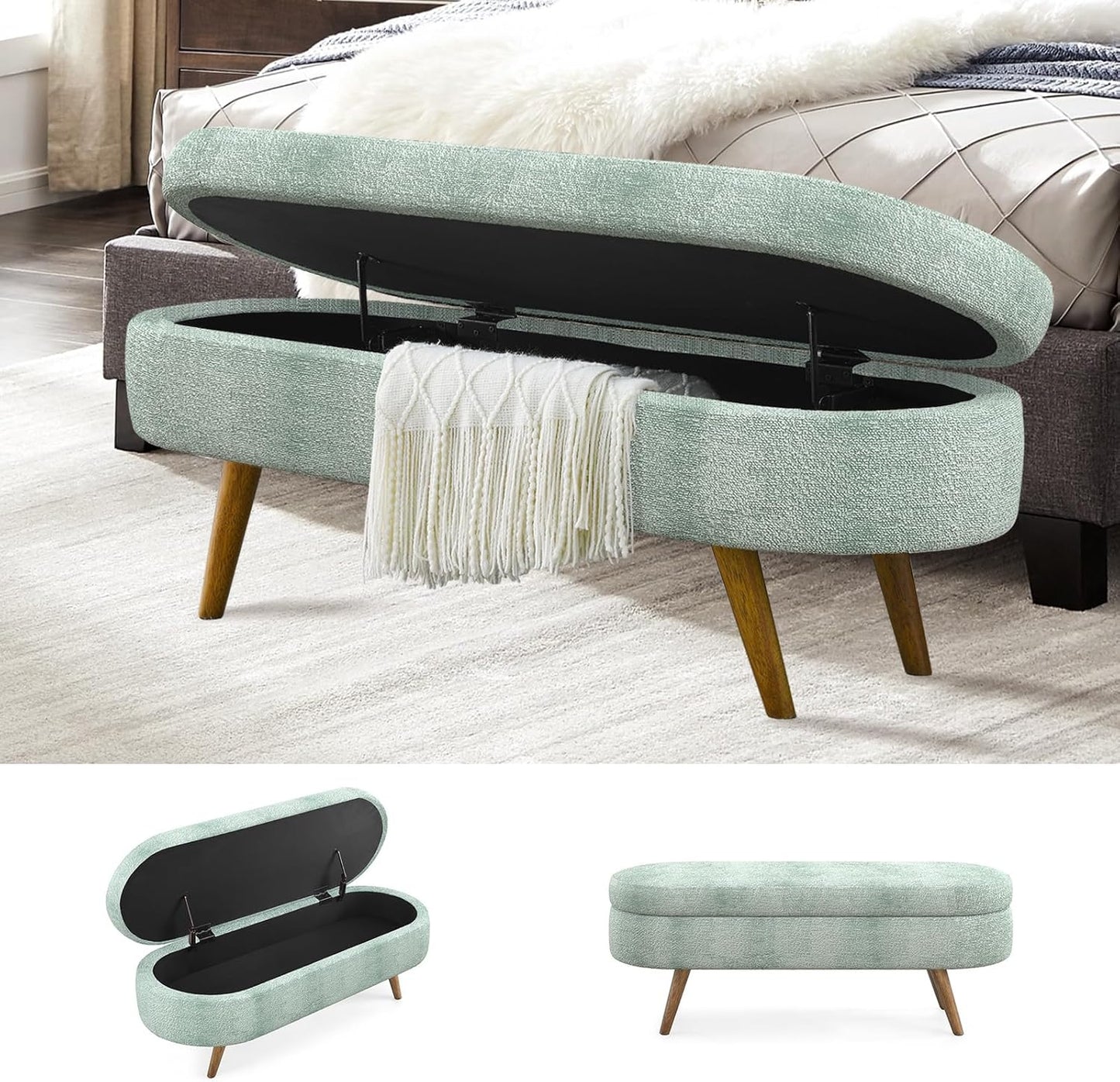 NicBex Ottoman Bench with Storage for Bedroom, 43.5" Upholstered End of Bed Bench with Rubber Wood Legs, Linen Storage Bench for Living Room or Entryway,