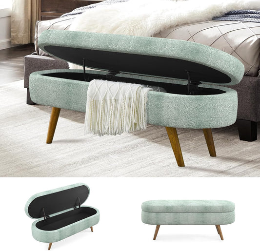 NicBex Ottoman Bench with Storage for Bedroom, 43.5" Upholstered End of Bed Bench with Rubber Wood Legs, Linen Storage Bench for Living Room or Entryway,