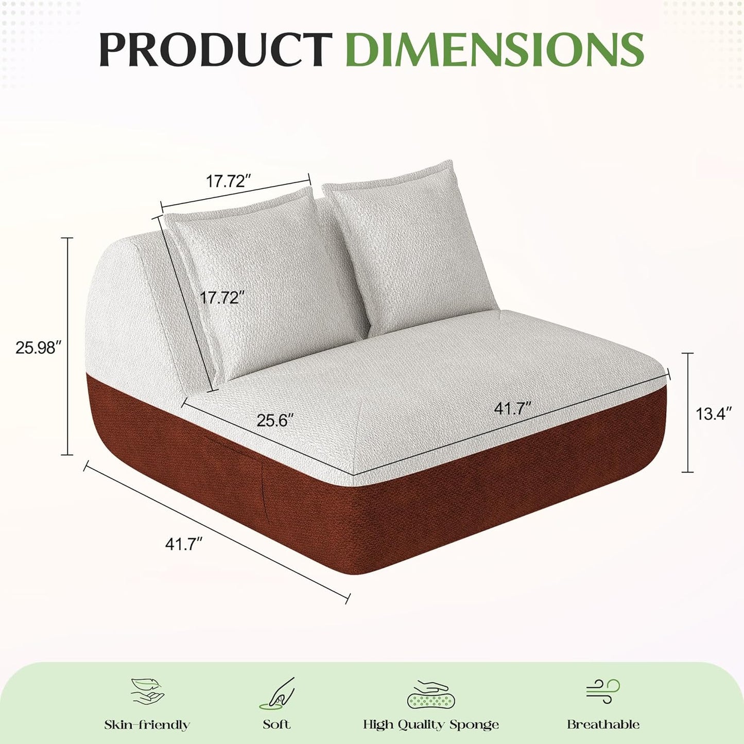 Hobestluk Small Sofa Couch Lounge Sofa Chair for Living Room, Comfy Memory Foam Couch, Mini Sofa with Side Pocket for Living Room, Bedroom (Terracotta+Beige)