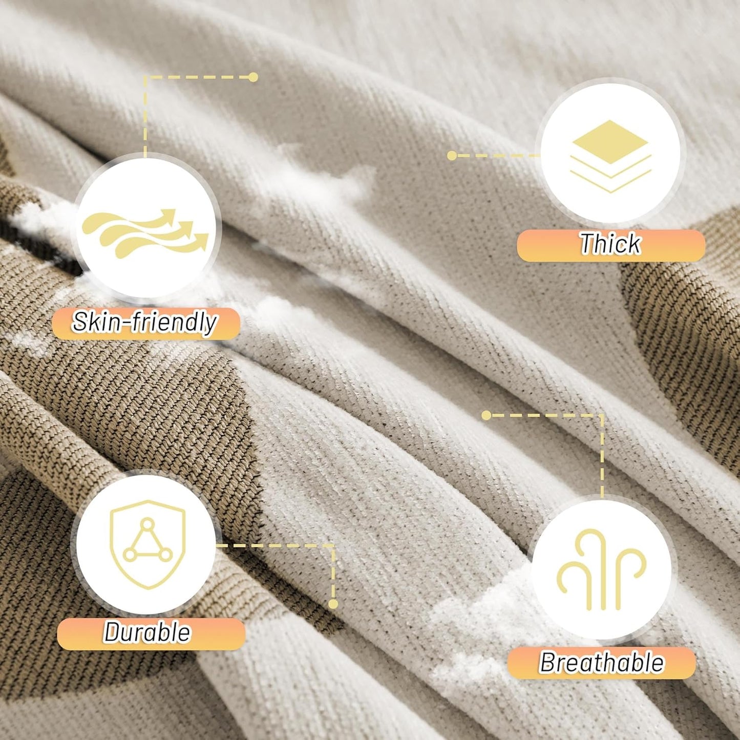 MYSKY HOME Couch Cover for 3 Cushion Couch Sofa Cover, Super Soft Boho Couch Covers for Dogs Washable, Jacquard Sofa Slipcover Furniture Protector for Living Room, 91" x 150", Khaki Curve