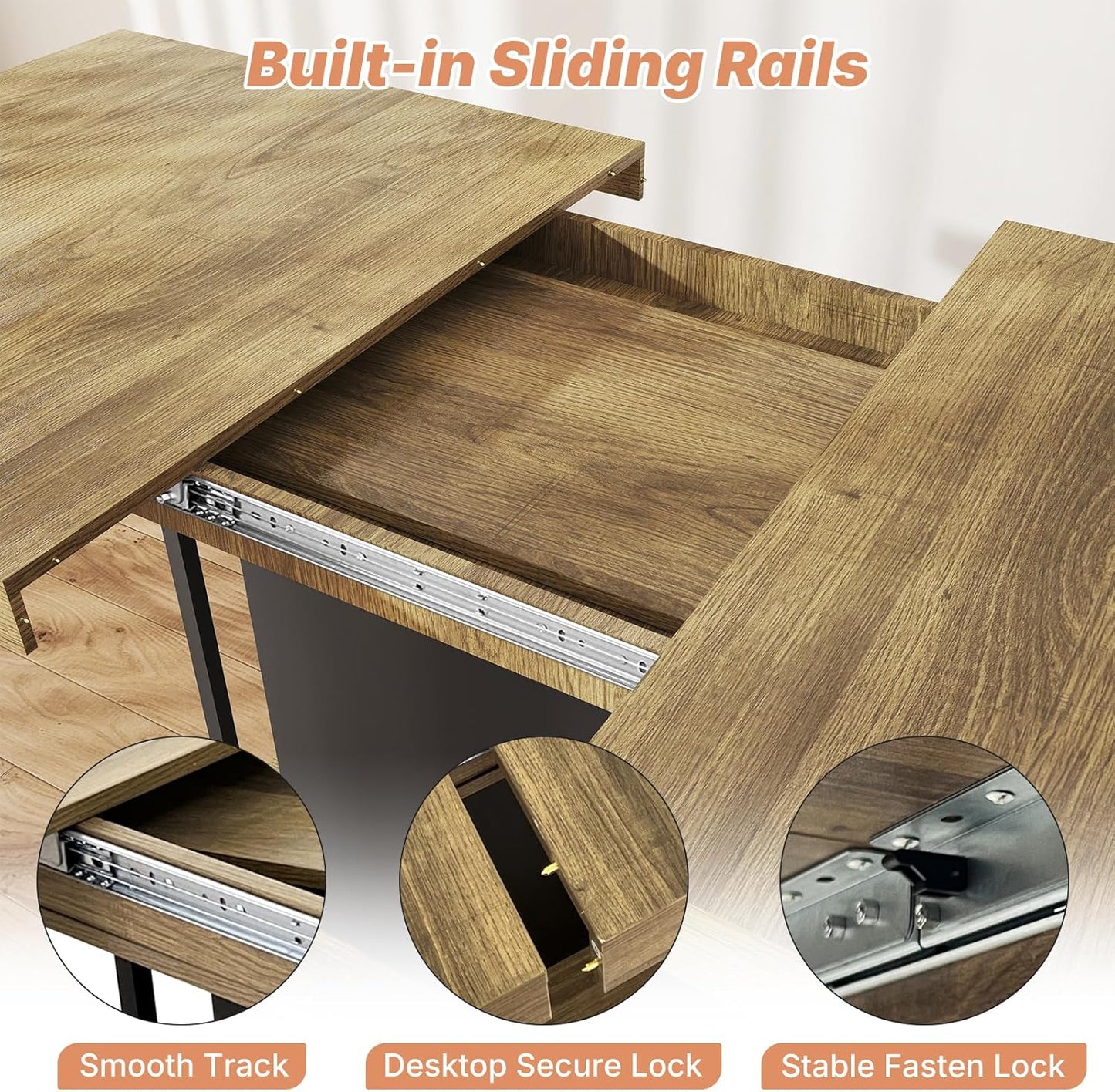 63"-78.7" Expandable Dining Tables, 6-10 Farmhouse Kitchen Table, Extendable Dining Room Table, Rectangular Thick Top with Metal Track, Central Column Base for Living Room, Office-Brown