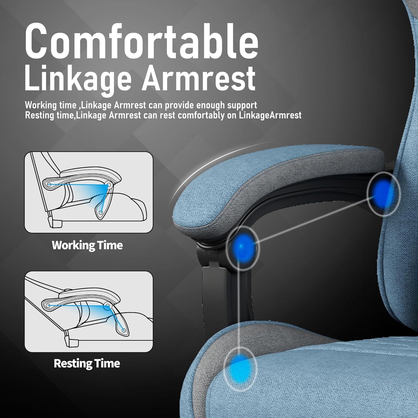 Gaming Chair, Computer Chairs for Adults with Lumbar Support and Massager, Comfortable Gamer Chair with Footrest & Pocket Spring Cushion, Ergonomic Home Office Chair, Blue, Fabric