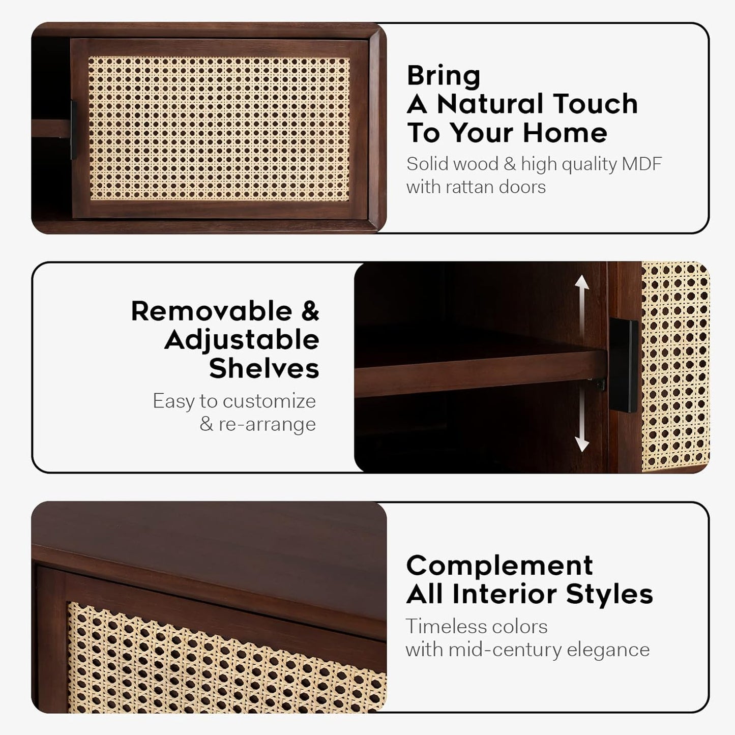 Bme Jasper Deluxe TV Console Table, Pre-Assembled Entertainment Center for up to 70 inch TV, 10 Minutes Assembly Solid Wood TV Table, Mid Century Console Stand - Walnut