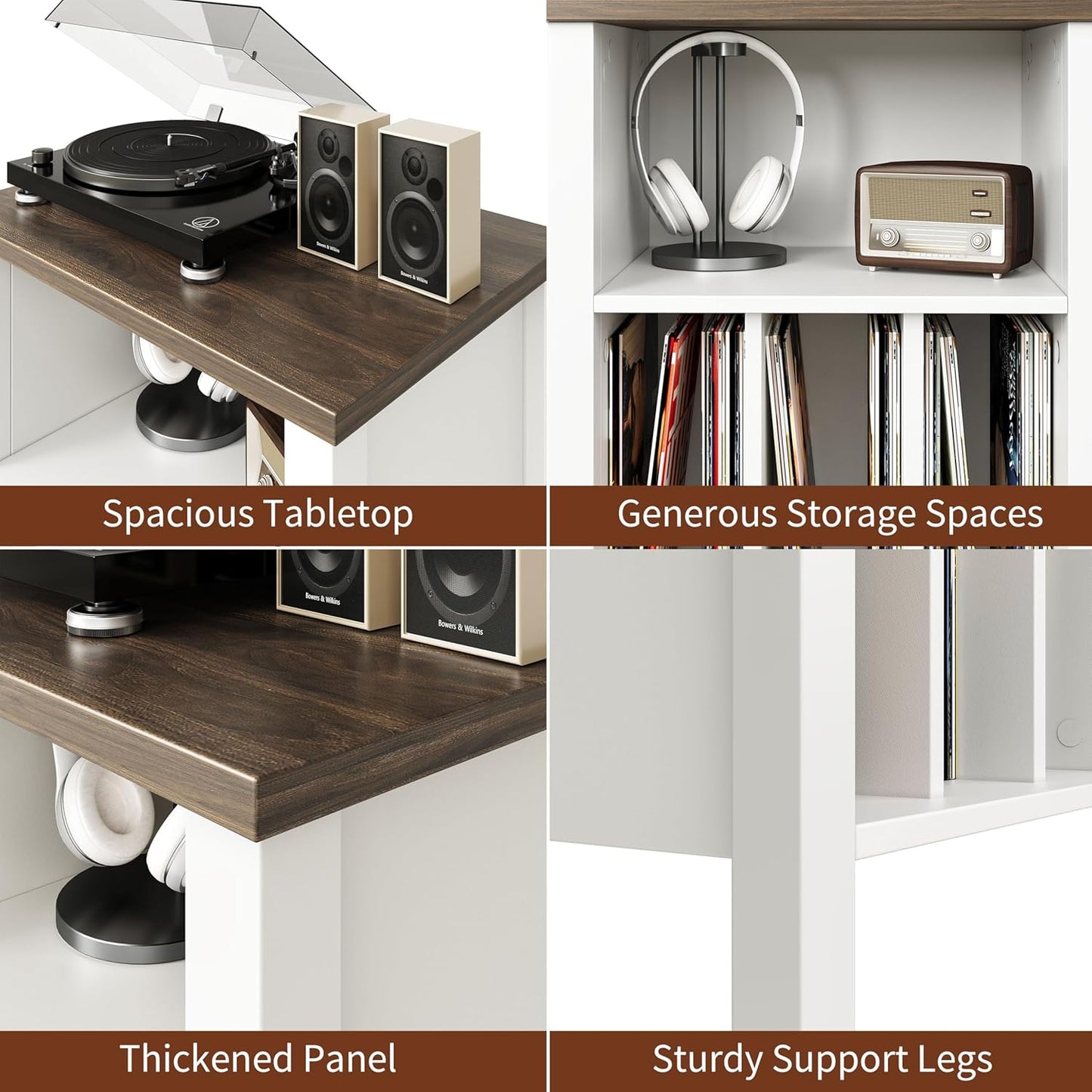 LIDYUK Record Player Stand, Vinyl Record Storage Table End Table with Display Shelf Holds up to 130 Albums, Large Nightstand Wood Turntable Stand Cabinet Side Table for Living Room, Bedroom, White