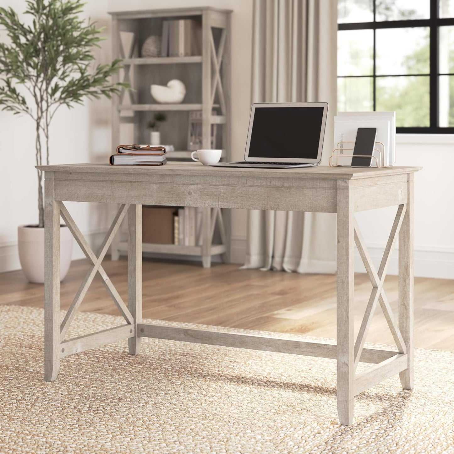 Bush Furniture Key West Writing Desk for Home Office in Washed Gray 48W Small Modern Farmhouse Table