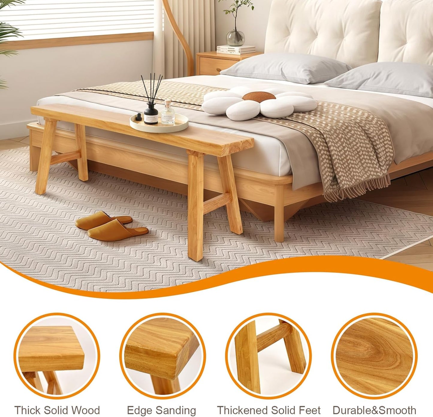 Farmhouse Solid Wood Bench: Long Rustic Indoor Narrow Wooden Bench for Entryway,Living Room, Dining Room,End of Bed,Hallway (55" Lx10 Wx18 H)