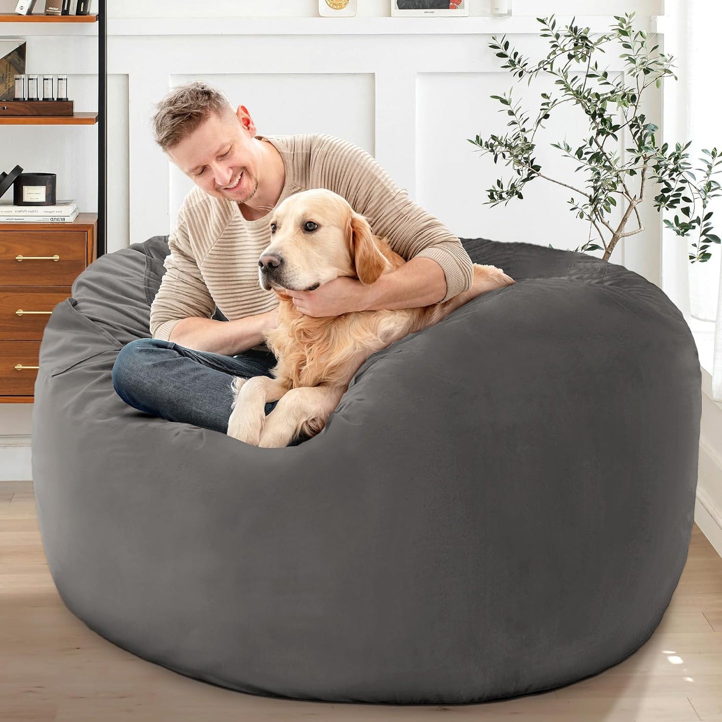 HABUTWAY Bean Bag Chair: Giant 4' Memory Foam Furniture Bean Bag Chairs for Adults with Microfiber Cover 4Ft (Grey)