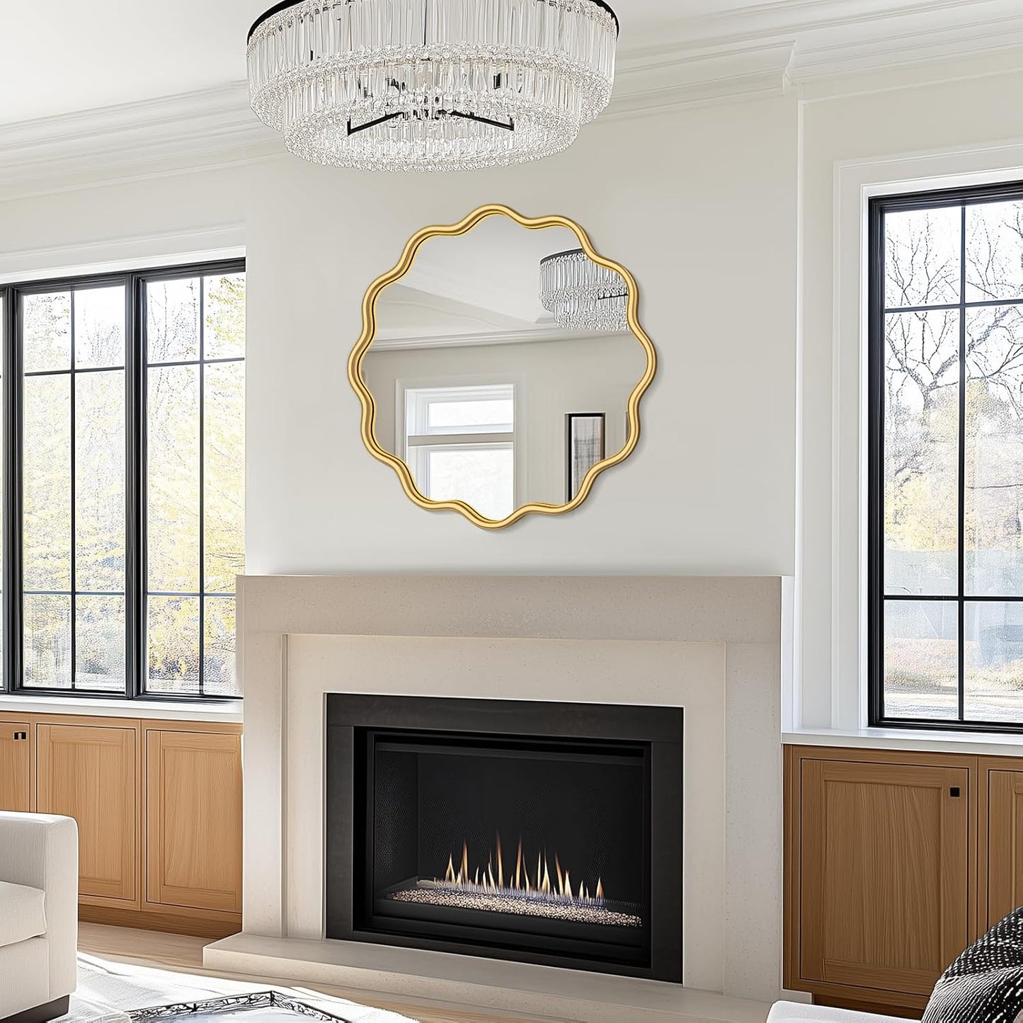 PROHOMEWARE Gold Round Mirror 24 Inch Wavy Bathroom Vanity Mirror Gold Frame Modern Wall Mirror Decorative Wall-Mounte Anti-Rust, Tempered Glass