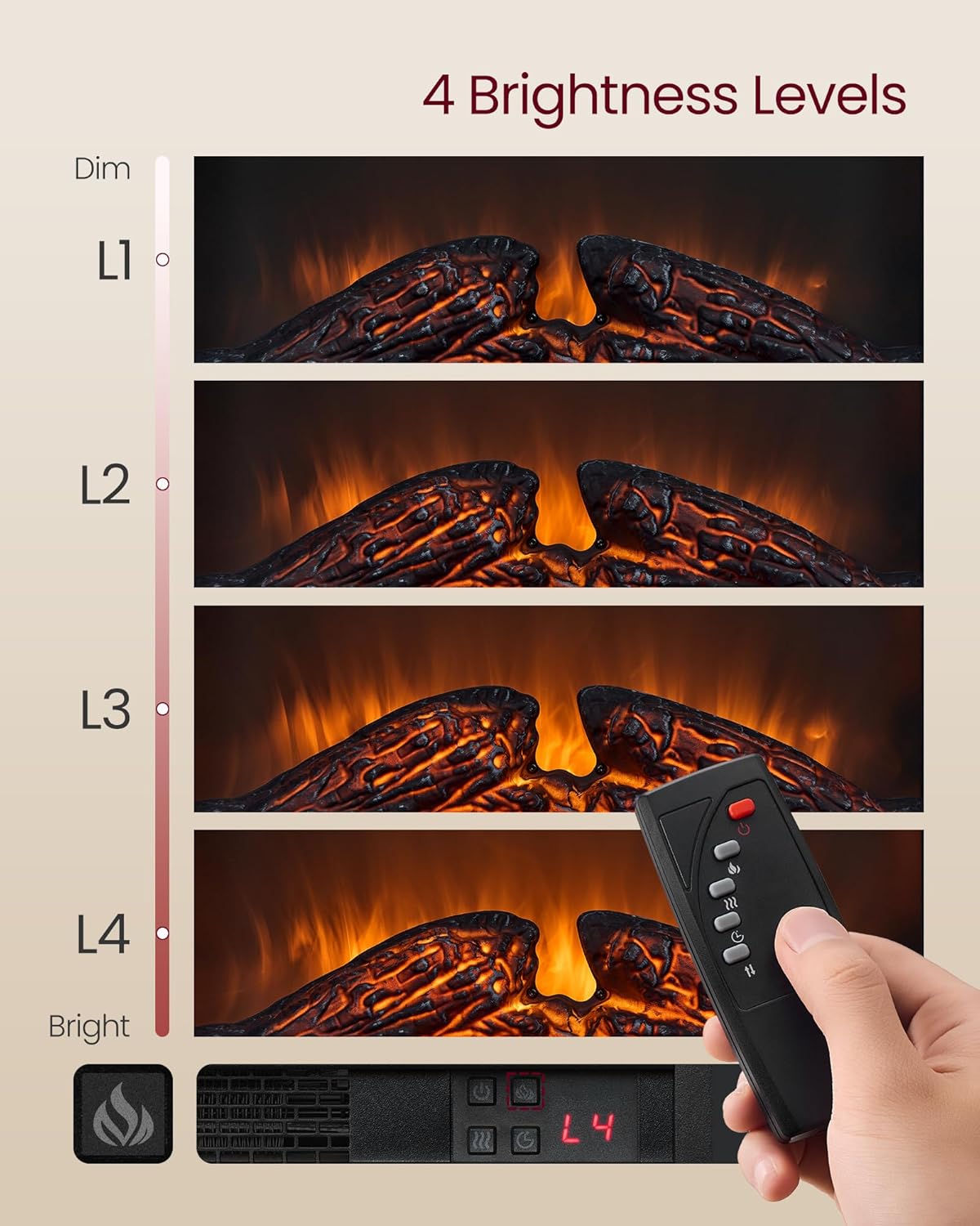 VASAGLE Fireplace TV Stand for TVs up to 65 Inches, 18-Inch ELectric Fireplace with Remote, Farmhouse Entertainment Center, Media Console Table for Living Room, Rustic White and Honey Brown ULTV540W01