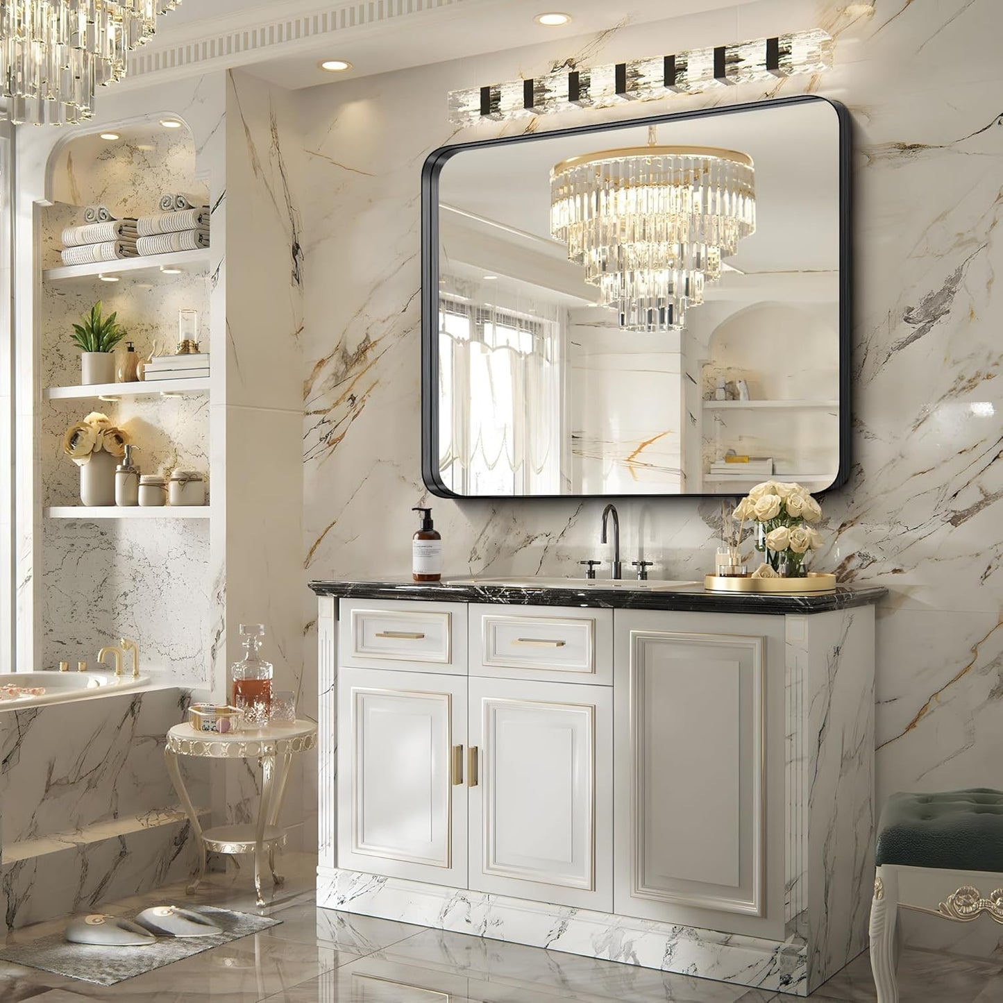 FORBATH 36x40 Inch Bathroom Mirror, Brushed Black Deep Frame Wall Mirror with Rounded Corners, Anti-Rust Tempered Glass for Modern Farmhouse Vanity (Horizontal/Vertical)