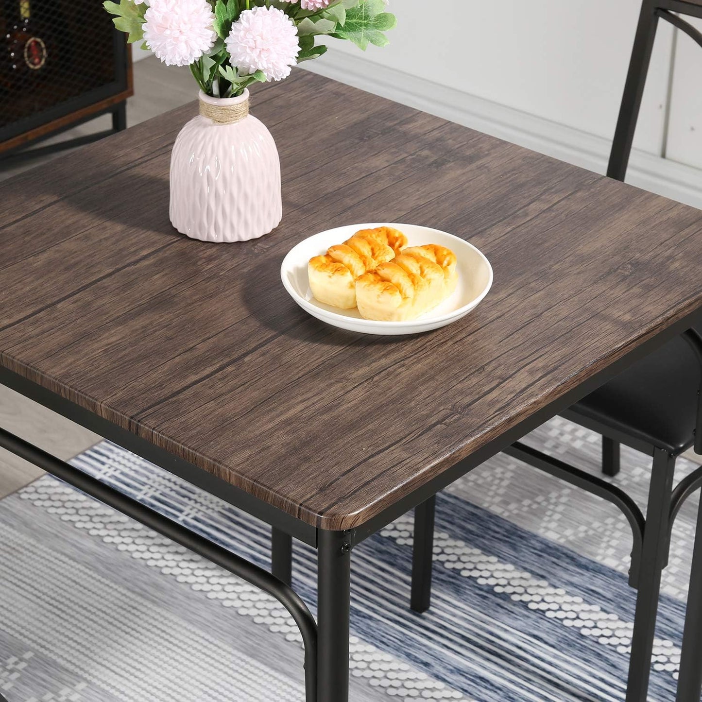 VECELO Kitchen Dining Room Table Set with 2 Chairs for Small Space, Apartment,Metal Steel Frame