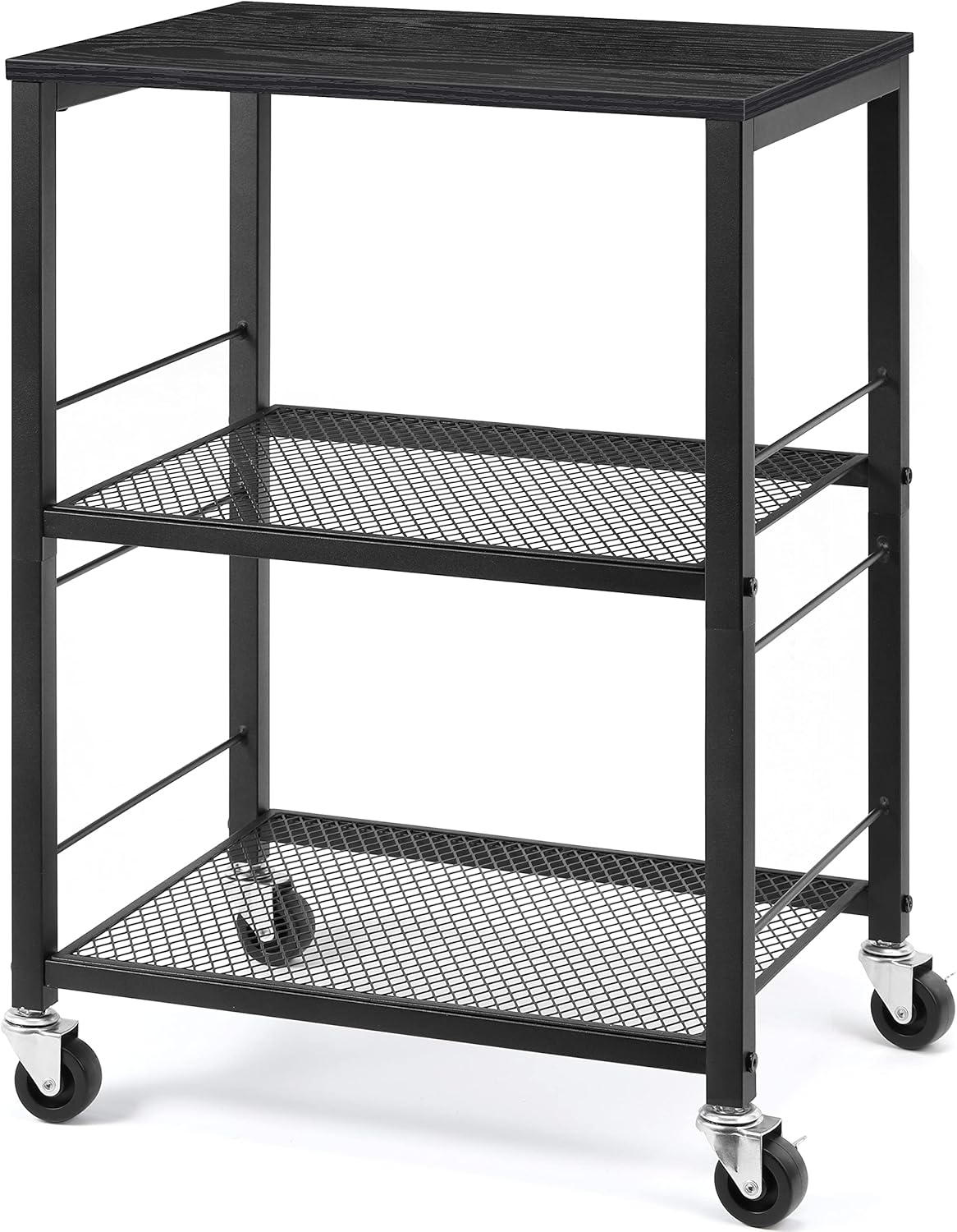 LIANTRAL 3 Tier Rolling Cart, Black Kitchen Carts on Wheels with Storage, Multifunctional Utility Cart for Kitchen Bathroom Living Room Bar Office