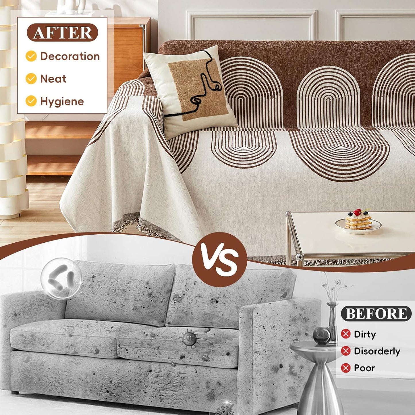 STACYPIK Soft Boho Chenille Couch Cover for Pets Beige Khaki Sofa Cover for 3 Cushion Couch Non Slip Furniture Protector with Tassels Geometric Couch Cover L Shaped Pet Friendly Washable-71x134IN