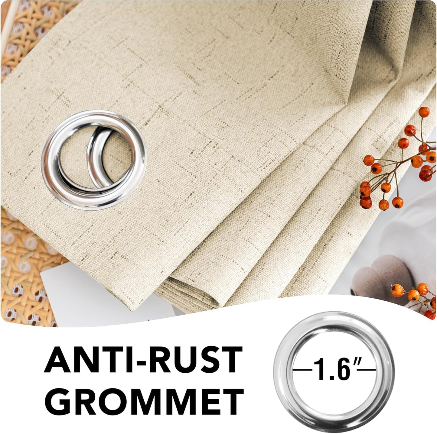 H.VERSAILTEX Linen Blackout Curtains Durable Thick Textured Linen Look 100% Blackout Patio Door Curtain Anti Rust Grommet Extra Wide Sliding Door Curtain Panel, Bleached Sand, W100 x L84 inch