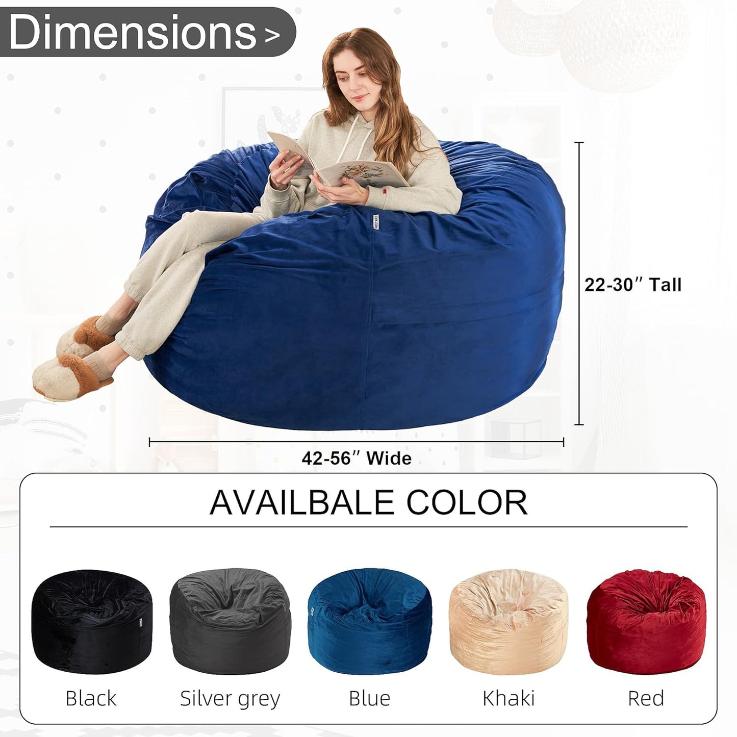 HABUTWAY Bean Bag Chair: Giant 4' Memory Foam Furniture Bean Bag Chairs for Adults with Microfiber Cover 4Ft (Blue)